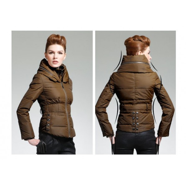 Moncler Donna Giù cappotto marrone scuro Presa M1036